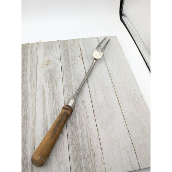 Vintage A&J Solid Meat Utility Fork #1 Wood Handle 12 3/4" - Picture 4 of 8